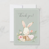 Sage Green Bunny Lapin Carte de remerciements plat (Devant)