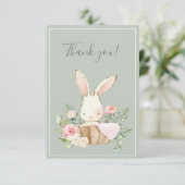 Sage Green Bunny Lapin Carte de remerciements plat (Debout devant)