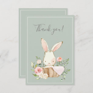 Sage Green Bunny Lapin Carte de remerciements plat