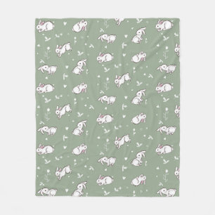 Sage Green Bunny Patterned Fleece Blanket Deken