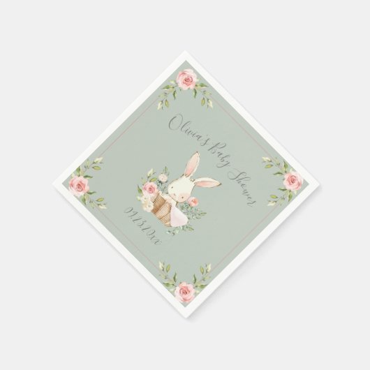 Sage Green Bunny Rabbit Baby shower Napkins Servet (Hoek)