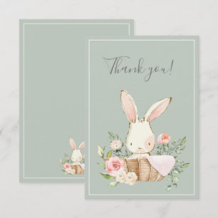Sage Green Bunny Rabbit Flat Hartelijk dank Bedankkaart