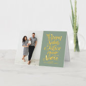 Sage Green Buon Natale Kalligrafie Kerstfoto Folie Feestdagenkaart (Voorkant)