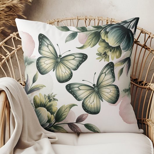 Sage Green Butterfly Throw Pillow Kussen