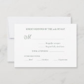 Sage Green Calligraphie Mariage Repas Carte RSVP (Dos)