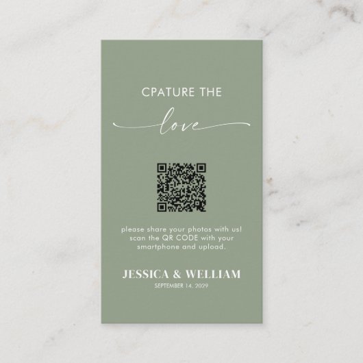 Sage Green Calligraphy Leg de liefde QR-code vast Informatiekaartje (Voorkant)