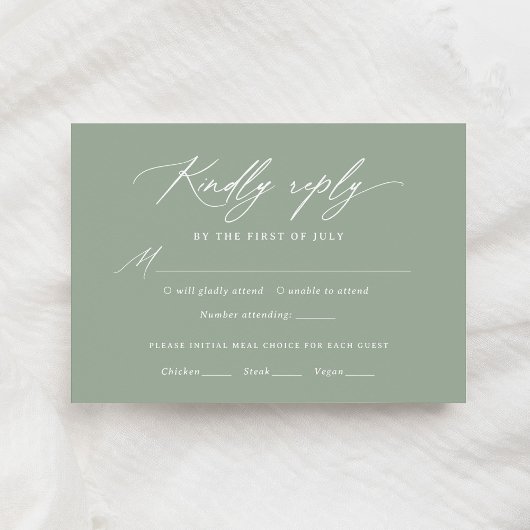 Sage Green Calligraphy Menu Mariage Carte RSVP