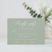Sage Green Calligraphy Menu Mariage Carte RSVP (Debout devant)