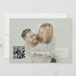 Sage Green Calligraphy QR Code Photo Wedding Save The Date