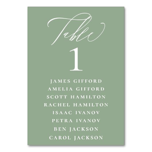 Sage Green Calligraphy Seating Chart Kaart (Voorkant)
