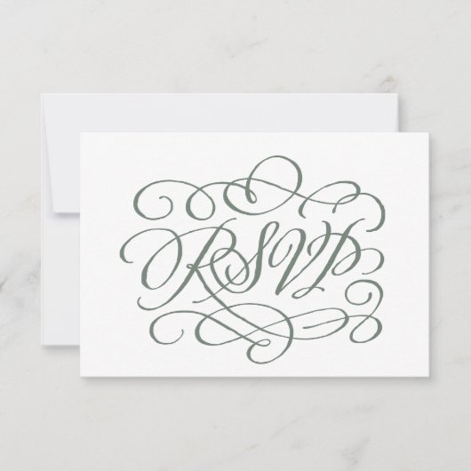 Sage Green Calligraphy Wedding maalt RSVP Card Kaartje (Voorkant)