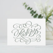 Sage Green Calligraphy Wedding maalt RSVP Card Kaartje (Staand voorkant)