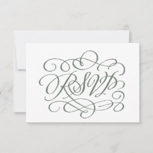 Sage Green Calligraphy Wedding maalt RSVP Card Kaartje