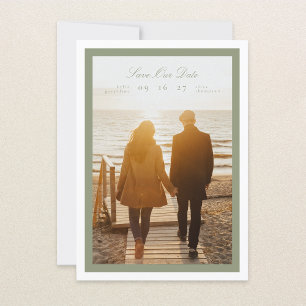 Sage Green Calligraphy Wit Lijst Classic foto Save The Date