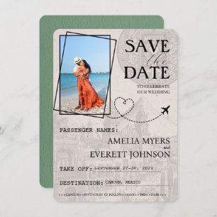 Sage Green Cancun Passport Bewaar de datum Save The Date