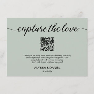 Sage Green Capture de liefde QR code bruiloft foto Informatiekaartje