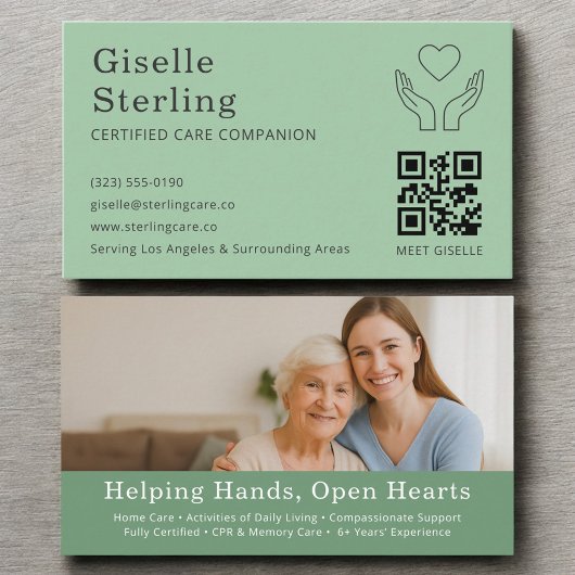 Sage Green Caregiver Home Help QR Code Foto Visitekaartje