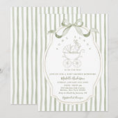 Sage Green Carriage Bunny Baby Shower Invitation (Devant / Derrière)