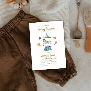Sage Green  Carrousel Carnaval Baby shower Kaart