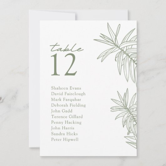 Sage Green Carte de siège de table botanique moder (Devant)