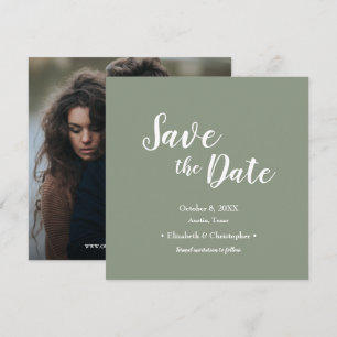 Sage Green Casual Modern Photo bewaart de datum Kaart