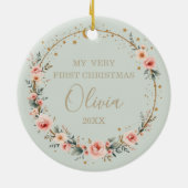 Sage Green Celestial Baby First Christmas Photo Keramisch Ornament (Achterkant)