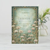 Sage Green Celestial Starry Astrantia Wedding Kaart (Staand voorkant)