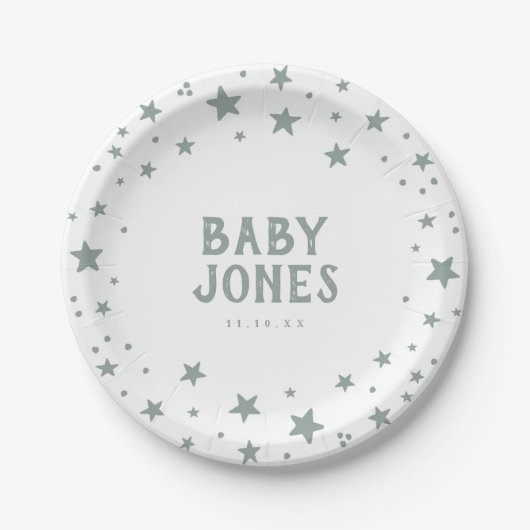 Sage Green Celestial Stars Baby shower Papieren Bordje (Voorkant)