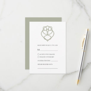 Sage Green Celtic Irish Swan Love Knot Wedding RSVP Kaartje