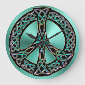 Sage Green Celtic Knot Peace Sign-klok Grote Klok
