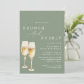 Sage Green | Champagne Verjaardag Brunch & Bubbly Kaart (Staand voorkant)