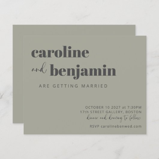 Sage Green Charcoal Modern Budget Huwelijksuitnodi (Voorkant / Achterkant)