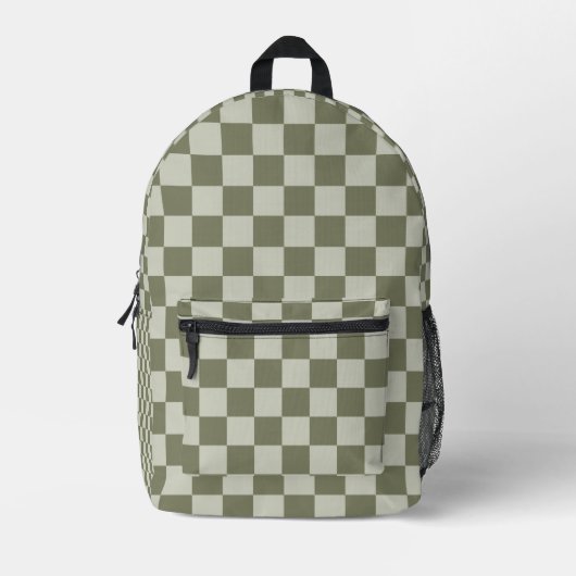 Sage Green Checkerboard Bedrukte Rugzak (Voorkant)