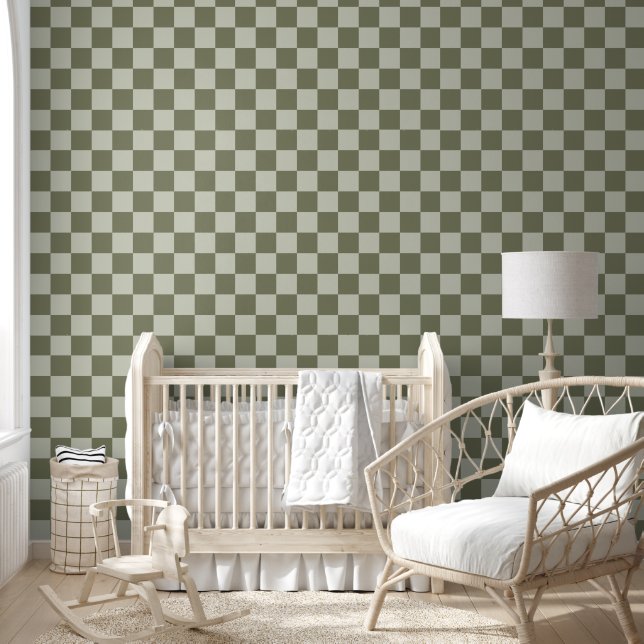 Sage Green Checkerboard Behang (Kinderen)