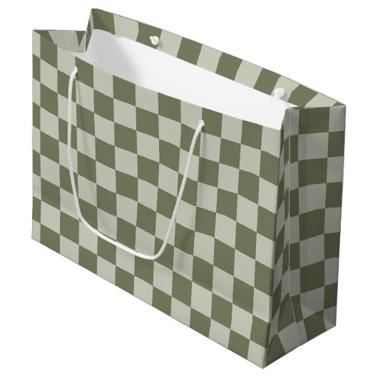 Sage Green Checkerboard Groot Cadeauzakje (Voorkant Gekanteld)