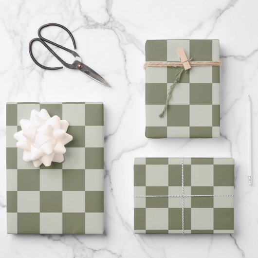 Sage Green Checkerboard Inpakpapier Vel (Voorkant)