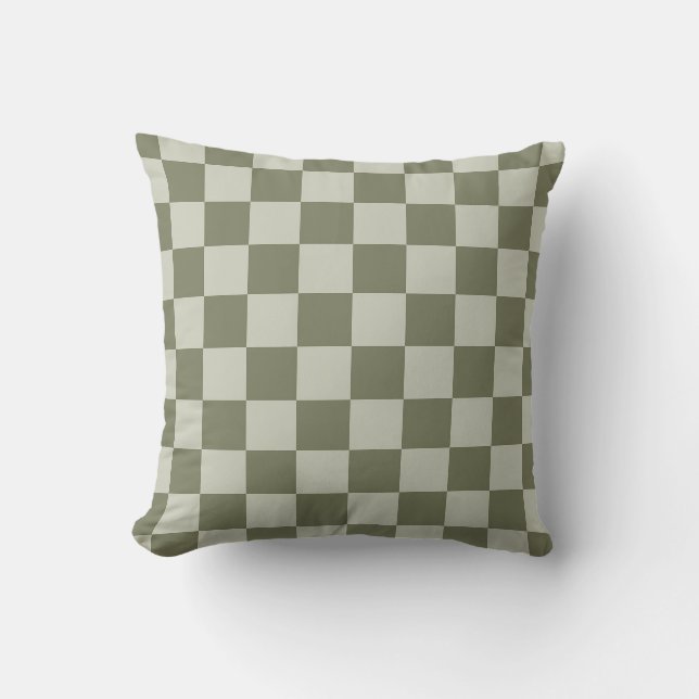 Sage Green Checkerboard Kussen (Voorkant)