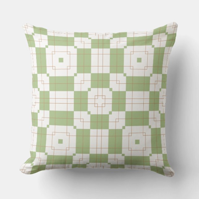 Sage Green Checkerboard rasterpatroon Kussen (Voorkant)