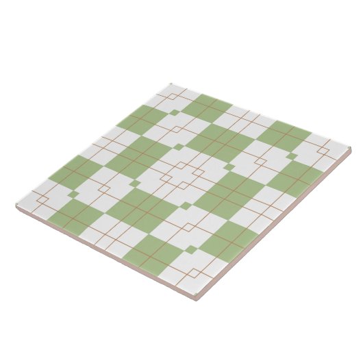 Sage Green Checkerboard rasterpatroon Tegeltje (Zijkant)