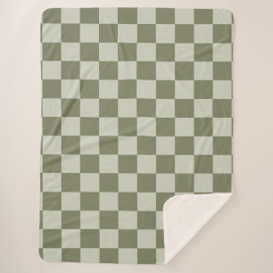 Sage Green Checkerboard Sherpa Deken