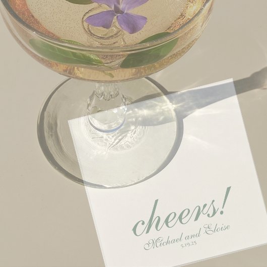 Sage Green Cheers Elegant Personalized Wedding Servet