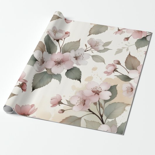 Sage Green Cherry Blossom Easter Gift Wrap Cadeaupapier (Uitgerold)