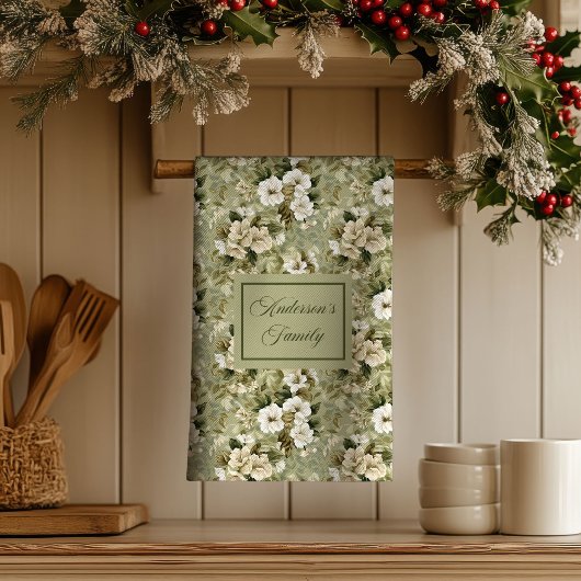 Sage Green Chic Decor Personalized Floral Towel  Theedoek