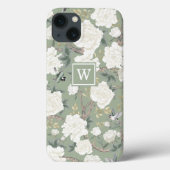 Sage Green Chinoiserie Bird Peony Garden Monogram Case-Mate iPhone Case (Achterkant)