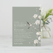 Sage Green Chinoiserie Bloemen QR Code Huwelijk Kaart (Staand voorkant)