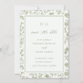 Sage Green Chinoiserie Flat Save the Date Kaart (Voorkant)