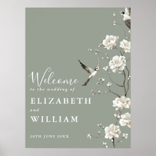 Sage Green Chinoiserie Floral Mariage Affiche de b