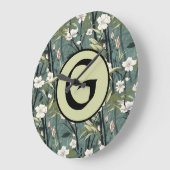 Sage Green Chinoiserie Floral White Initial  Grote Klok (Hoek)