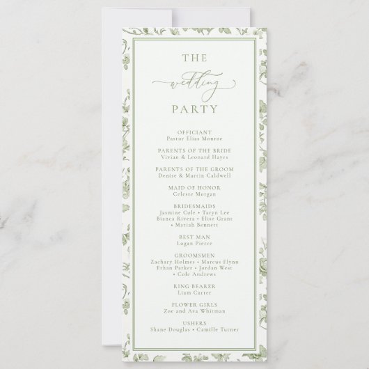 Sage Green Chinoiserie Programme de mariage (Dos)
