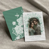Sage Green Chinoiserie Vogelpioen Save the Date Kaart
